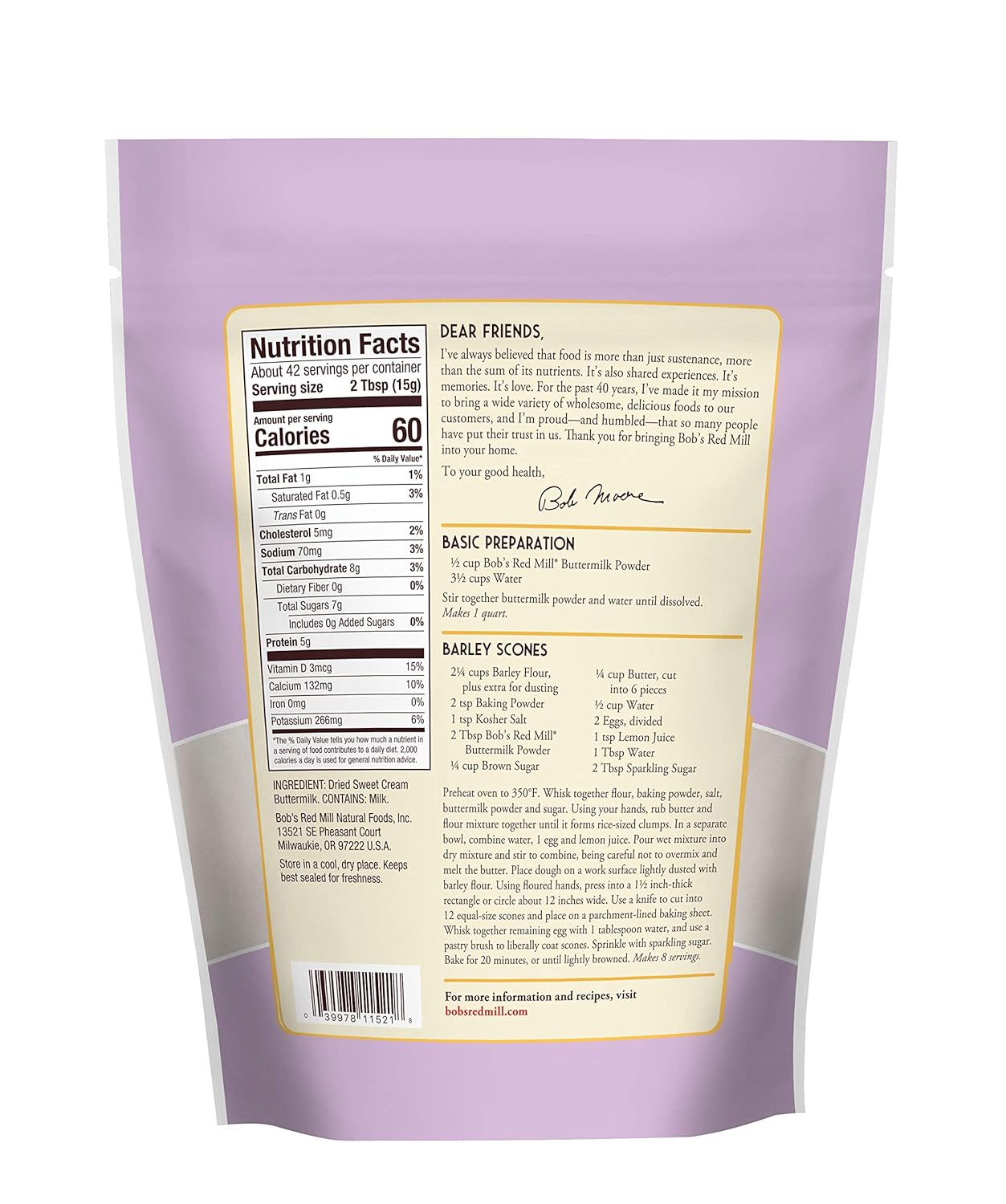 Bob's Red Mill Sweet Cream Buttermilk Milk Powder, 22 Oz - Image 3